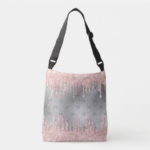 Silver blush glitter sparkles monogram initials crossbody bag