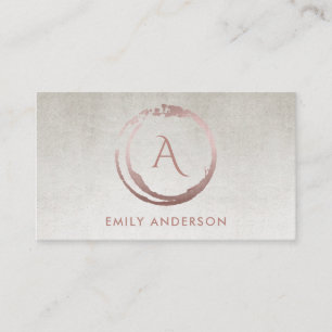 SILVER BLUSH PINK BRUSH MARK CIRCLE LOGO MONOGRAM BUSINESS CARD
