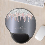 Silver blush pink glitter drip sparkle monogram gel mouse pad<br><div class="desc">An elegant, girly and glam mouse pad. A dark faux silver background. Decorated with silver and blush pink, sparkling faux glitter drips, paint dripping look. A bit of everyday luxury and bling. Personalize and add your name. The name is written with a modern hand lettered style script. Light pink coloured...</div>