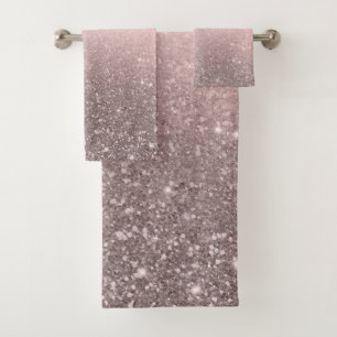 Silver & Blush Pink Glitter Sparkle Glam Girly Bath Towel Set