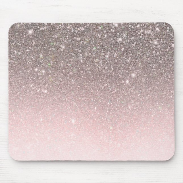Silver & Blush Pink Glitter Sparkle Glam Girly Mouse Pad (Front)