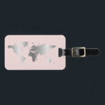 Silver blush World map elegant Luggage Tag<br><div class="desc">Modern and chic,  this luggage tag features a faux silver world map. Add you name and address to the back for a truly personalized luggage tag.</div>