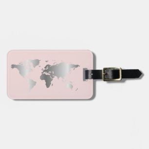 Silver blush World map elegant Luggage Tag
