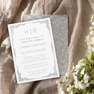 Silver Bohemian Lace Simple Wedding Invitation 