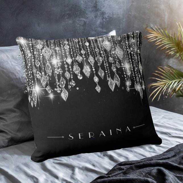  Silver Boho Gems on Black ID1035 Throw Pillow (Creator Uploaded)
