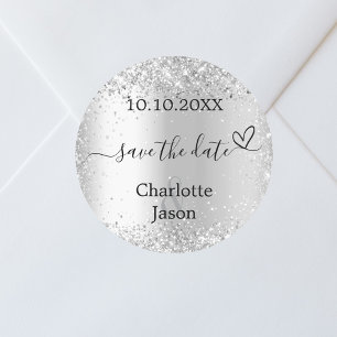 Silver boho wedding Save the Date Classic Round Sticker