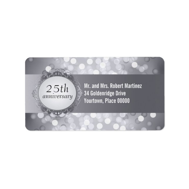 Silver Bokeh 25th Anniversary Address Label (Front)