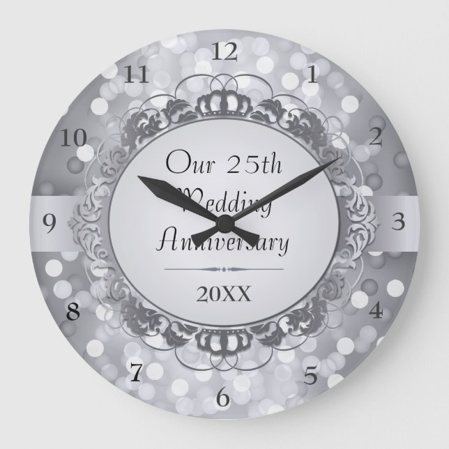 Silver Bokeh 25th Anniversary Wall Clock (Front)