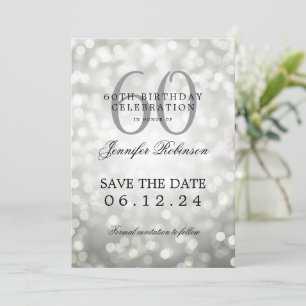 Silver Bokeh 60th Birthday Save the Date  Invitation