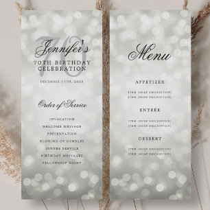 Silver Bokeh 70th Birthday Program Menu