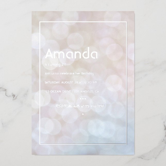 Silver Bokeh Anniversaire Foil Invitation (Recto)