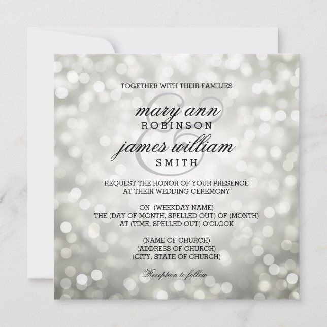 Silver Bokeh Lights Elegant Wedding Invitation (Front)