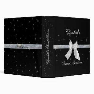 Silver Bokeh Lights Ribbon White Satin Bow Binder