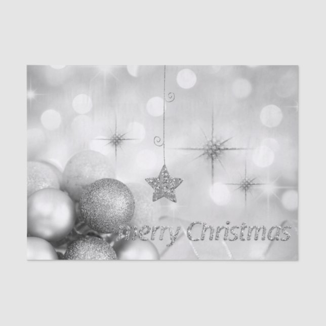 Silver Bokeh Ornament Balls & Stars Christmas Tissue Paper (Front)