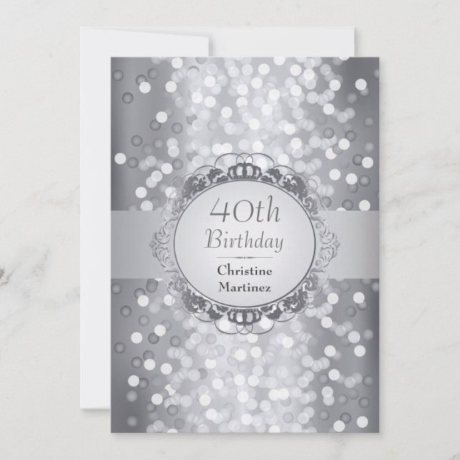 Silver Bokeh Photo Birthday Party Invitation (Front)