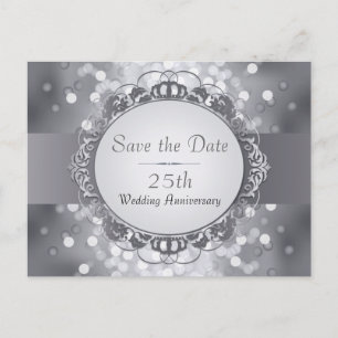 Silver Bokeh Save the Date 25th Anniversary Announcement Postcard