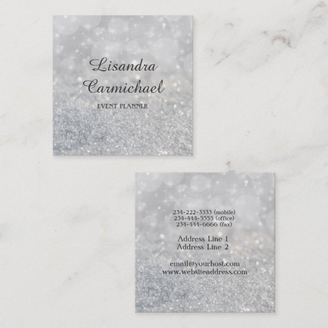 Silver Bokeh Sparkle Event Planner Business Cards (Front/Back)