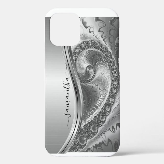 Silver Bold Metallic Handwritten Monogram Case-Mate iPhone Case (Back)