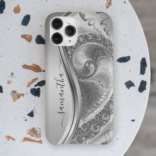 Silver Bold Metallic Handwritten Monogram Case-Mate iPhone Case (Creator Uploaded)