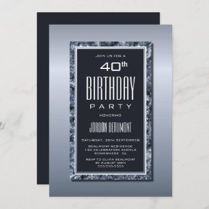 Silver Border 40th Birthday Party Invitation