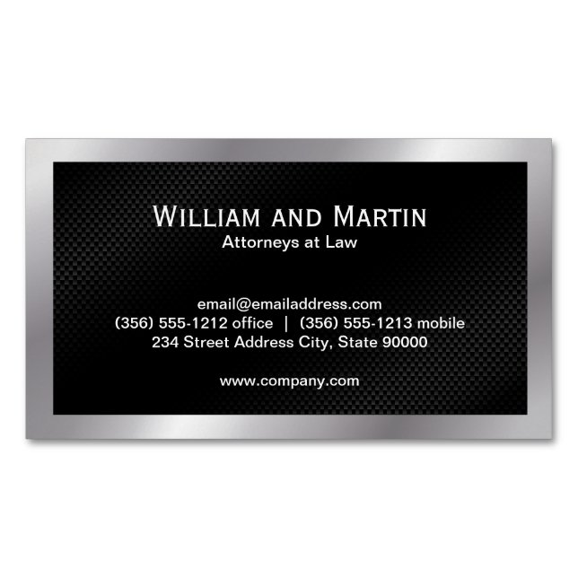 Silver Border | Black Pattern Magnetic Business Card (Front)