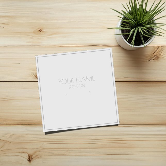 Silver border earring holder (Square white earring display card with thin silver grey border and text)
