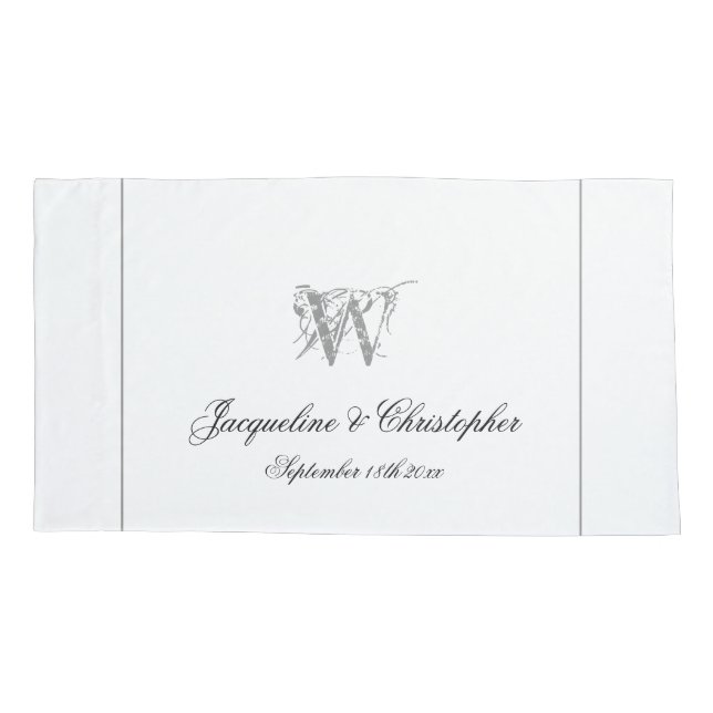 Silver Border & Monogram Names Chic Wedding Pillowcase (Back)
