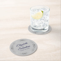 Silver Border Navy Blue on Grey Elegant Wedding