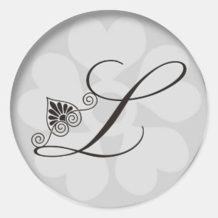 Silver Border Swirls Monogram L Classic Round Sticker