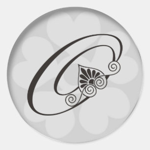 Silver Border Swirls Monogram O Classic Round Sticker