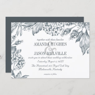 Silver Botanical   Floral wedding invitation