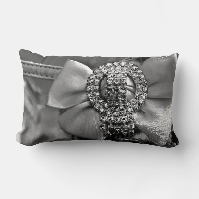 Silver Bow and Crystals Lumbar Pillow (Front)