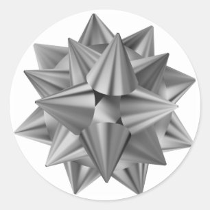 Silver Bow Christmas Xmas Holiday  Classic Round Sticker