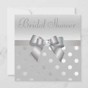 Silver Bow, Diamond & Polka Dots Bridal Shower Invitation