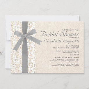 Silver Bow & Lace Bridal Shower Invitations