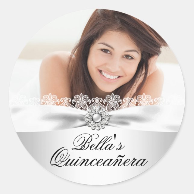 Silver Bow & Lace Quinceanera Sticker (Front)