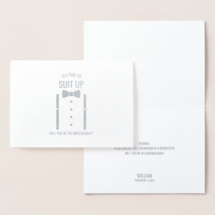 Silver Bow Tie Personalized Groomsman Proposal Foil Card