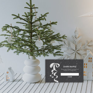 Silver Bow Winter Snow Diaper Raffle Baby Shower  Enclosure Card