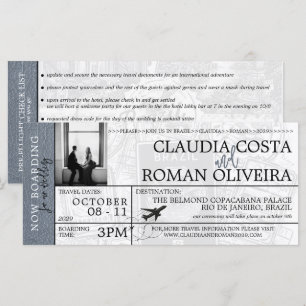 Silver Brazil Wedding Boarding Pass Invitation