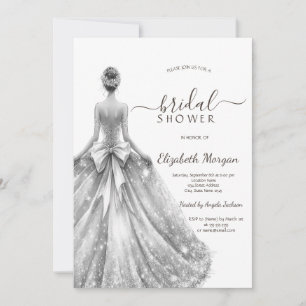 Silver Bridal Dress Silver Glitter Bridal Shower  Invitation