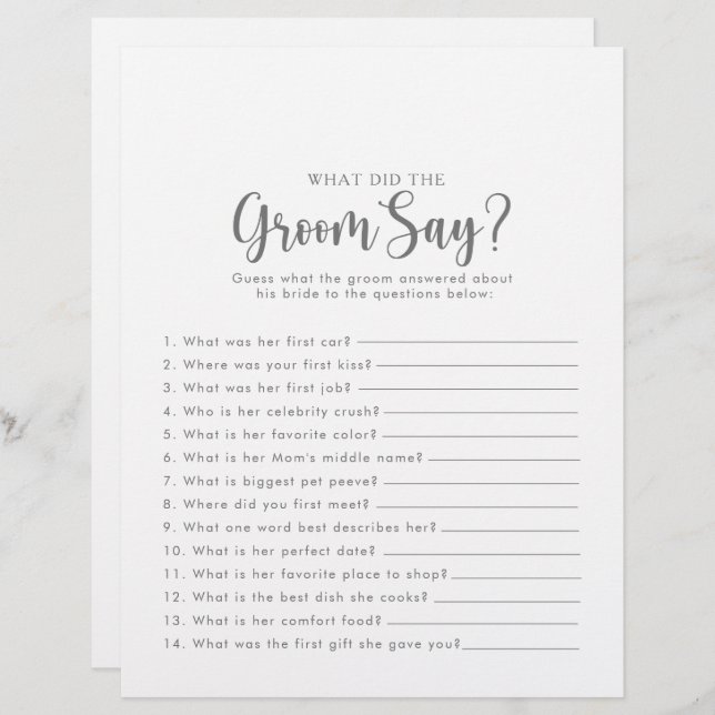 Silver Bridal Shower What did the Groom Say (Front/Back)