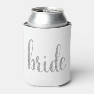 Silver bride, chic script, faux glitter can cooler