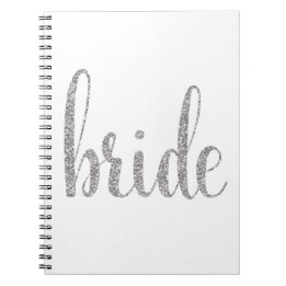 Silver bride notebook, glitter font notebook