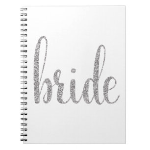 Silver bride notebook, glitter font notebook