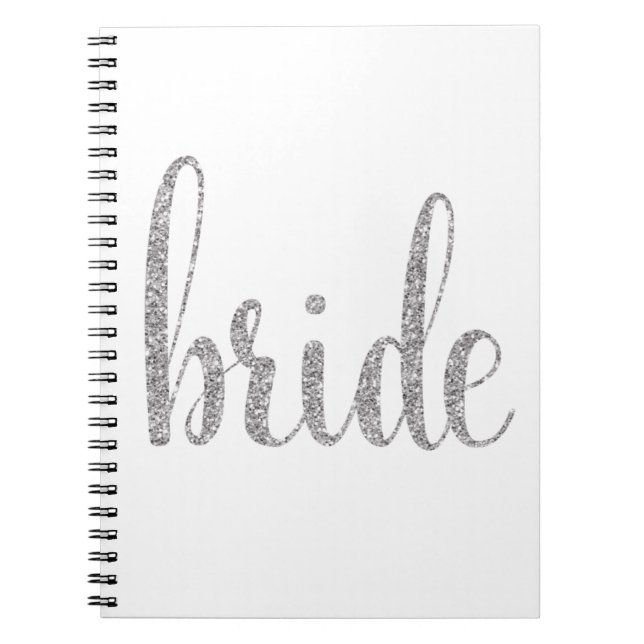 Silver bride notebook, glitter font notebook (Front)