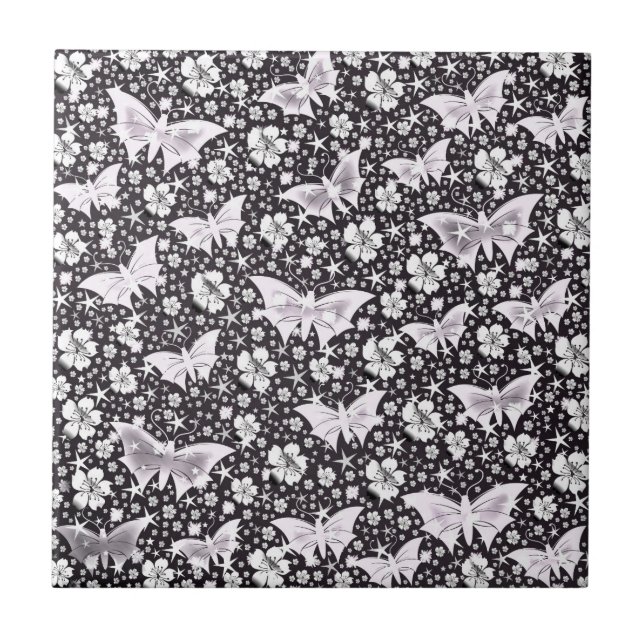 silver,bright, shiny, butterflies, exclusive tile (Front)