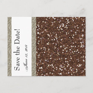 Silver Brown Glitter Look Save the Date Announcement Postcard