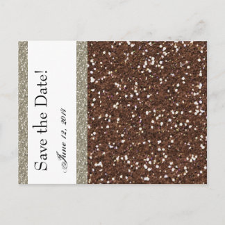 Silver Brown Glitter Look Save the Date Announcement Postcard