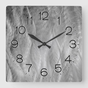 Silver Brushed Metal Abstract   Square Wall Clock