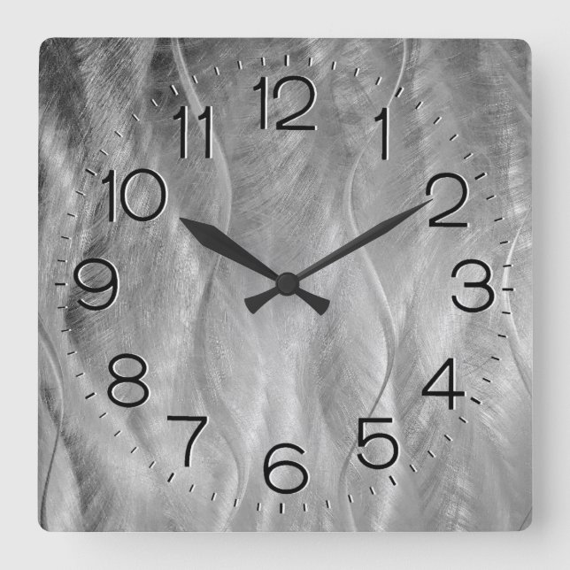 Silver Brushed Metal Abstract   Square Wall Clock (Front)